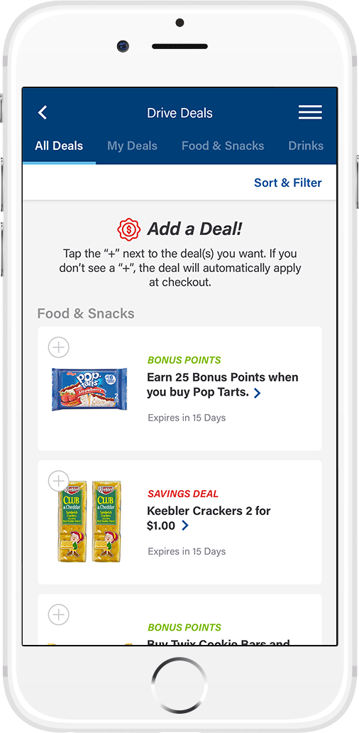 screen shot of deals page in the app