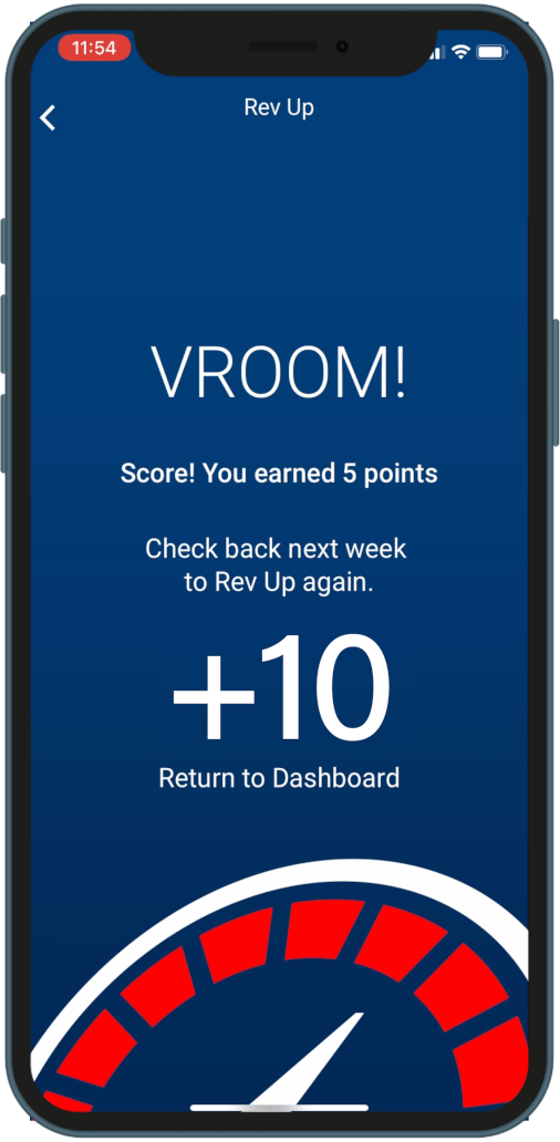 screen shot of earned points after revving up
